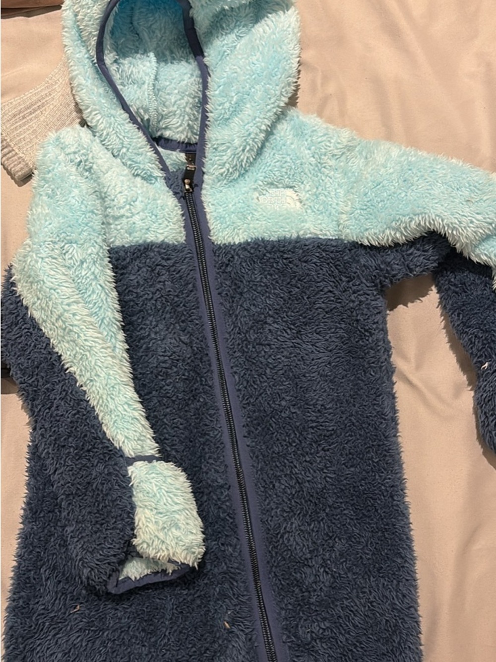 The North Face Plush Sherpa Jacket - Light Blue & Navy Trim